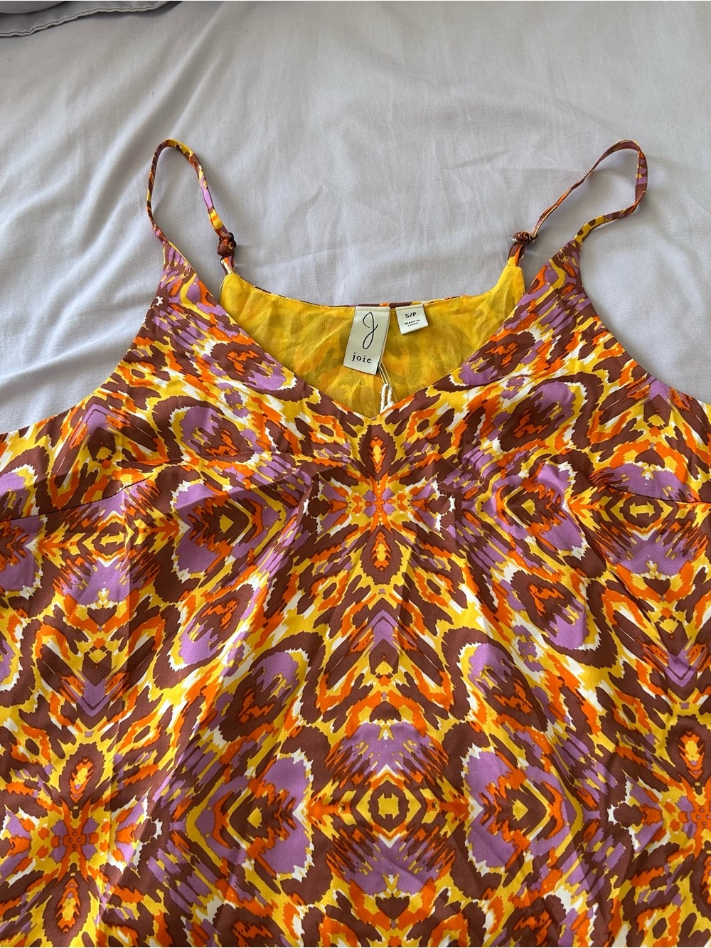 Joie Yellow Orange Purple Printed V-Neck Tank - Picture 2 of 6